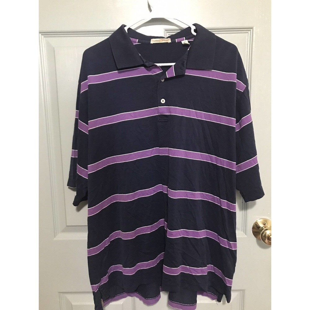 Peter Millar Men’s Size XL Purple Black Striped Polo Shirt Cotton